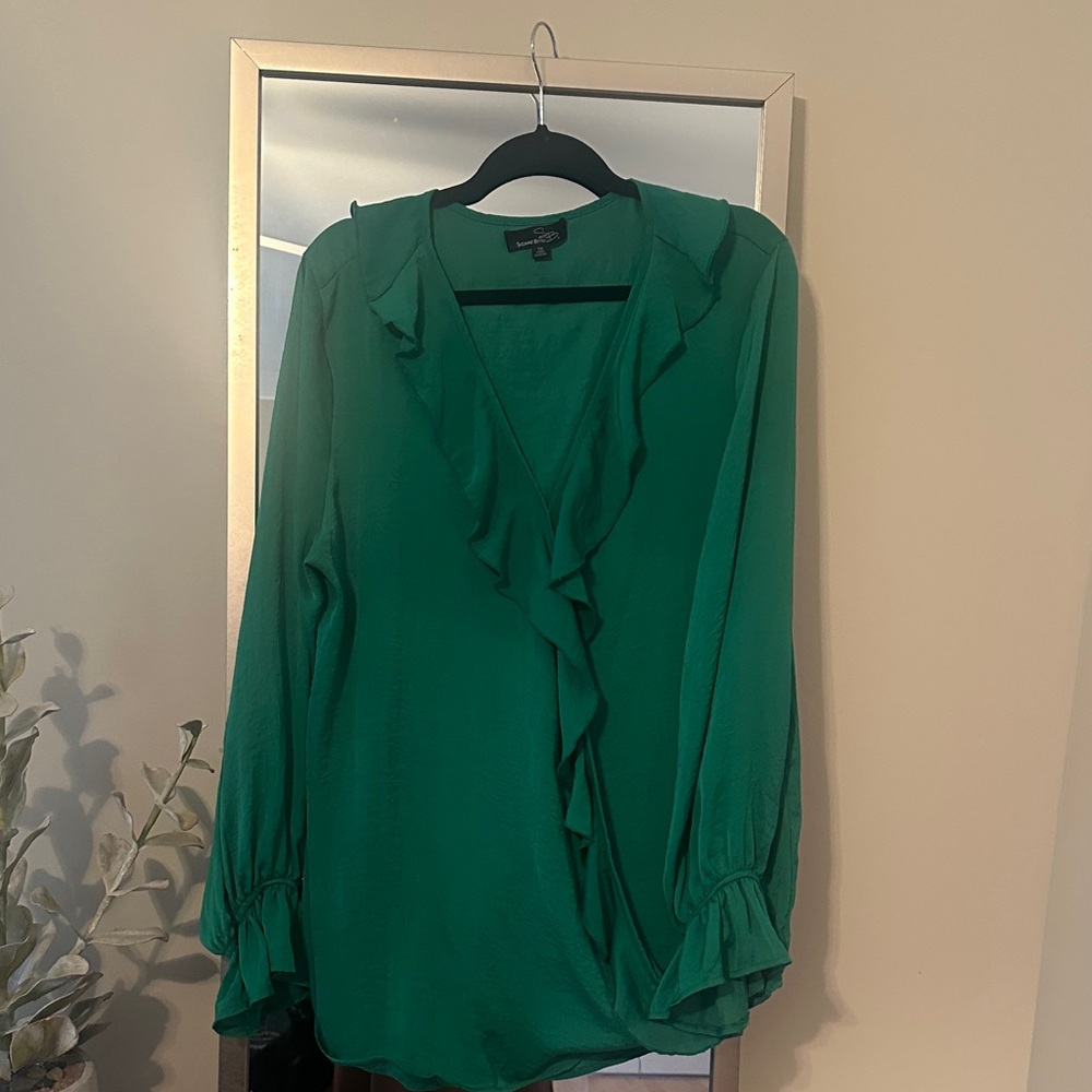 Suzanne Betro Emerald Ruffle Blouse